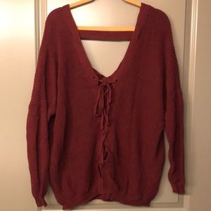 Maroon open back tie sweater